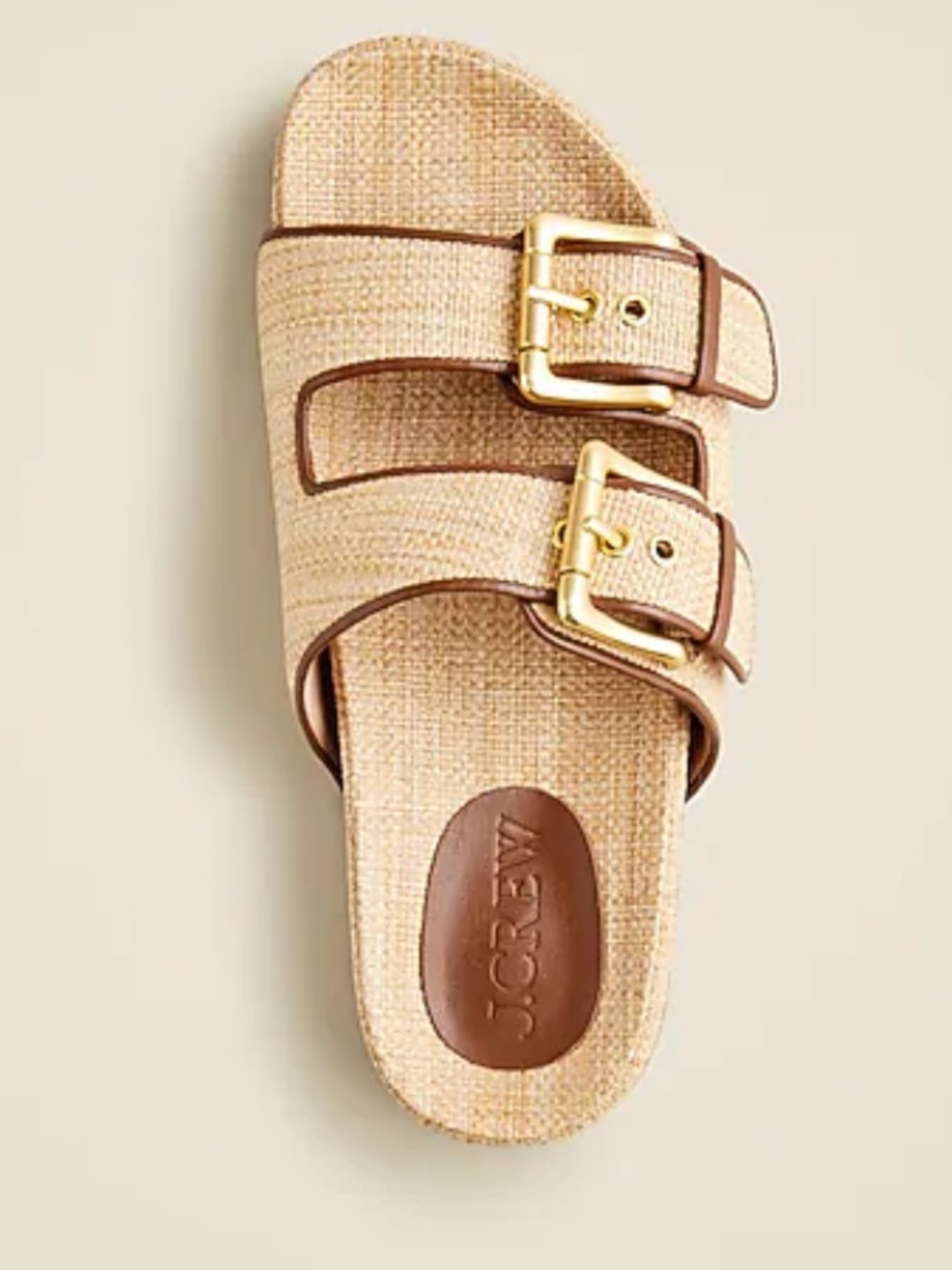 J. Crew Marlow Sandals in Raffia with Gold Buckles